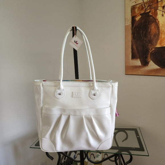 NWT Baekgaard Pearl  White Genuine  Patent Leather Tote - Picture 3 of 14